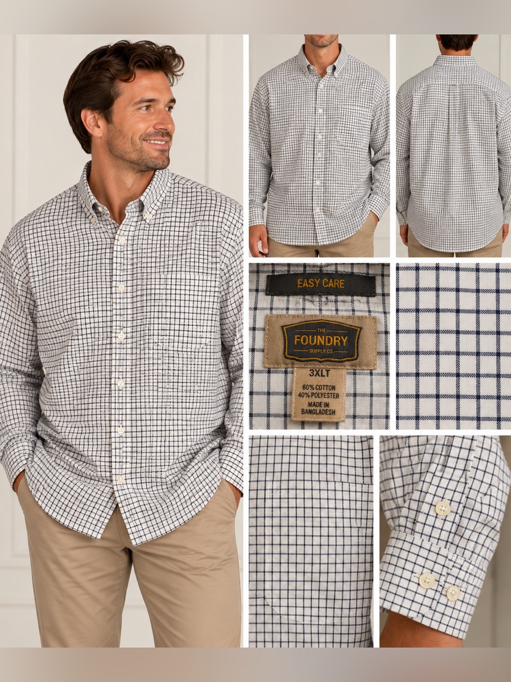 The Foundry Men’s Check Button Down Shirt 3XLT